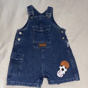 Vintage Boys 24 Months denim shortalls V-Sport All Star Snap Buttons Y2K 2002‎